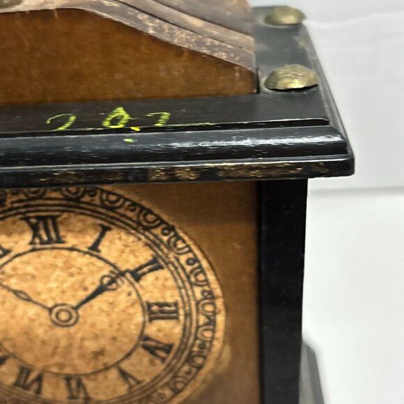 Vintage Wooden Clock Cork Coaster Set Holder 6 Piece Brown Wood Cup 5" - Picture 11 of 16